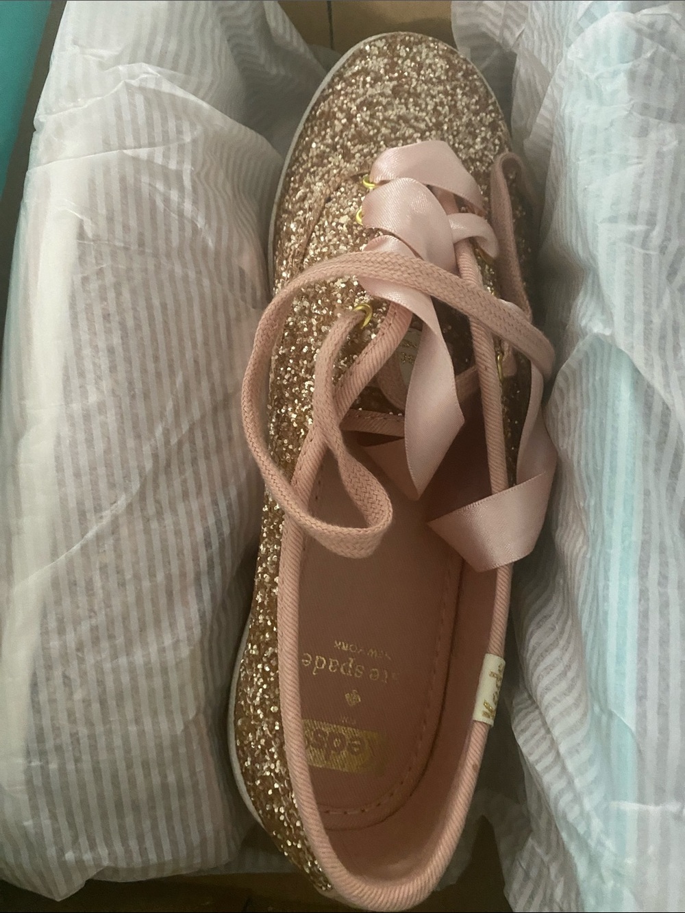 kate spade Glitter Lace-Up Sneaker in Pink and Gold